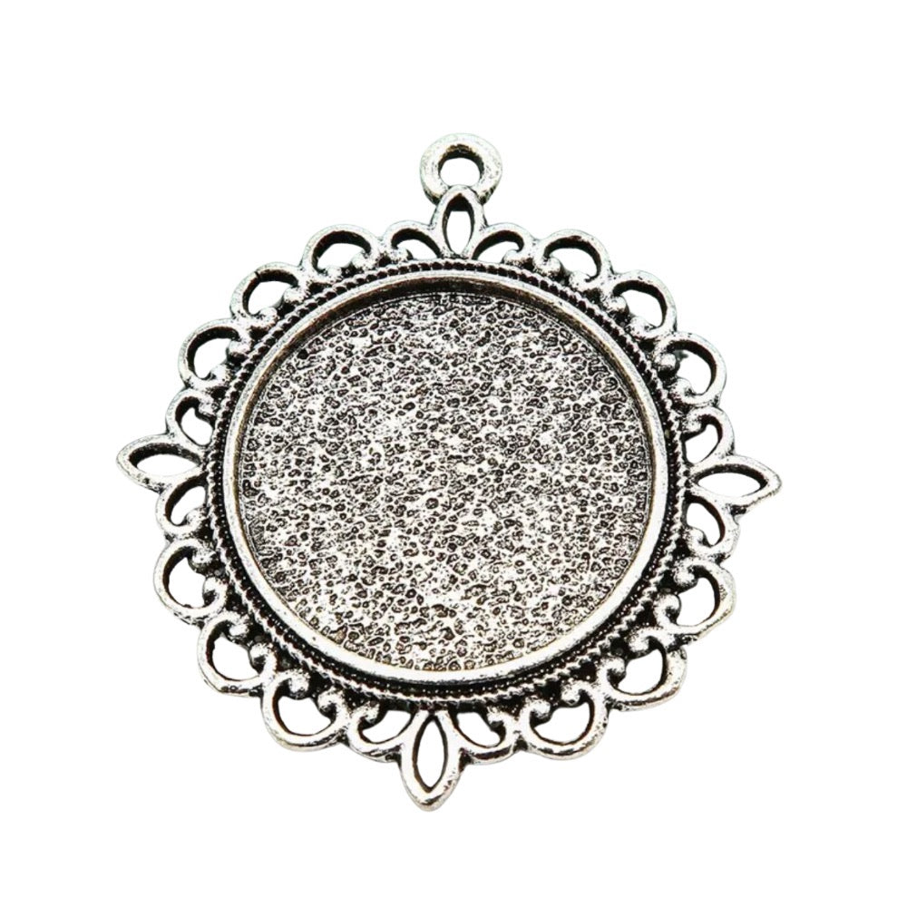 Round Decorative Lace Charm, antique silver