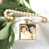 DIY Kit 25mm Square with Pearl pin wedding photo charm for bouquet Set - Wedding Picture Jewelry
