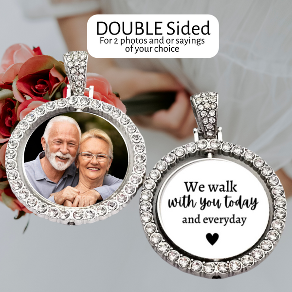 Double sided photo pendant wedding bouquet charm