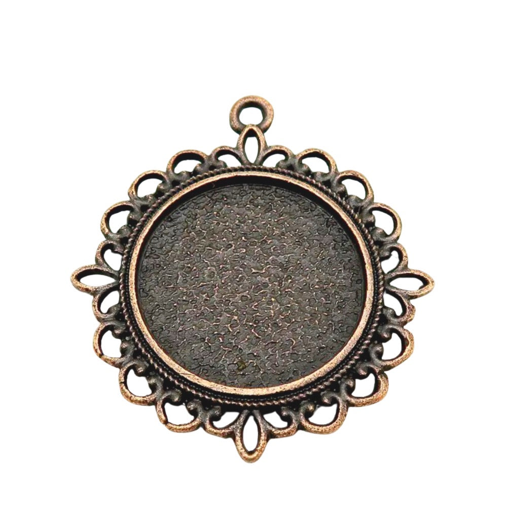 Round Decorative Lace Charm, copper