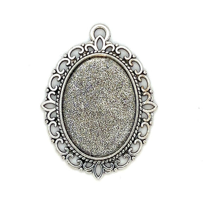 Lace Oval Pendant, Antique Silver