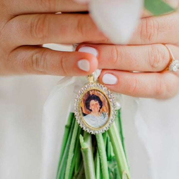 DIY KIT Rhinestone Rhinestone Oval memorial photo charm for wedding bouquet