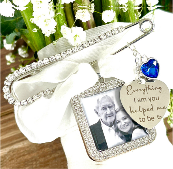 bridal shower gift for bride silver rhinestone wedding brooch and photo charm 