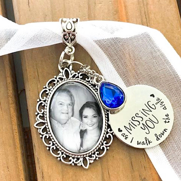 Missing you wedding memorial photo charm silver with something blue 