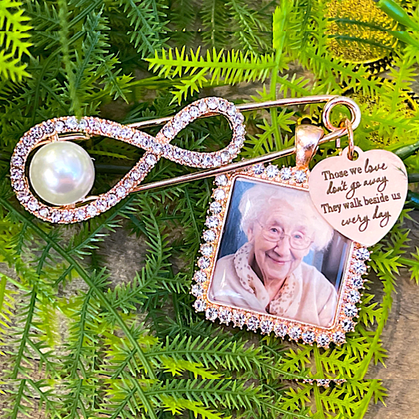 Wedding memorial charm and brooch Remembering Loved Rose Gold