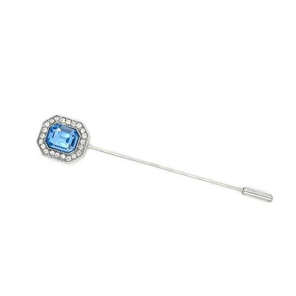 stick pin lapel blue rhinestone silver 