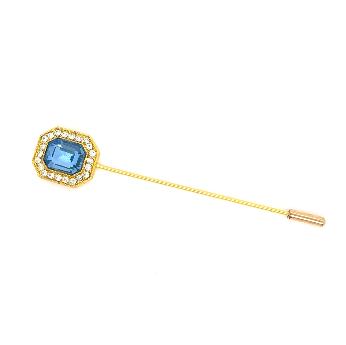 stick pin lapel blue rhinestone gold wedding 