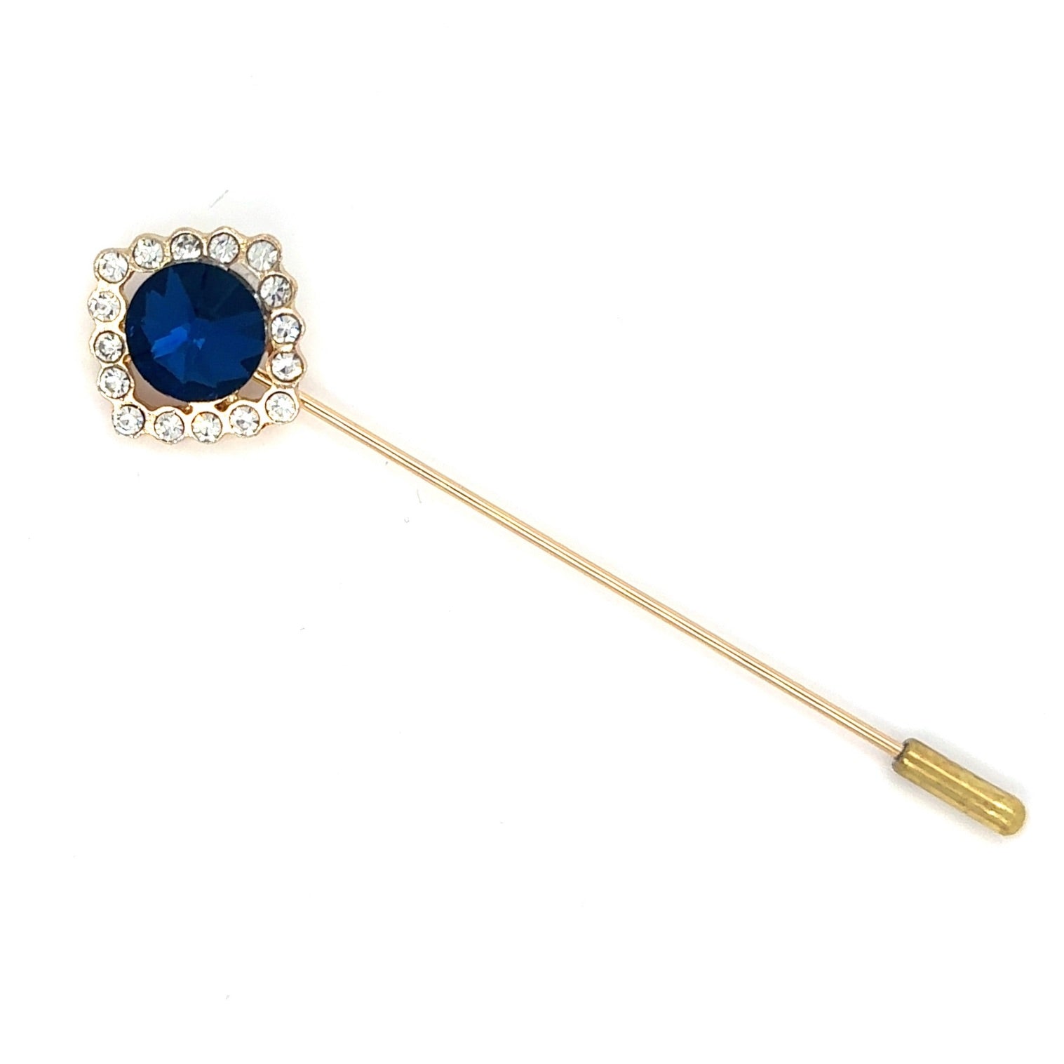 Dark Blue Rhinestone Bridal Pin, gold