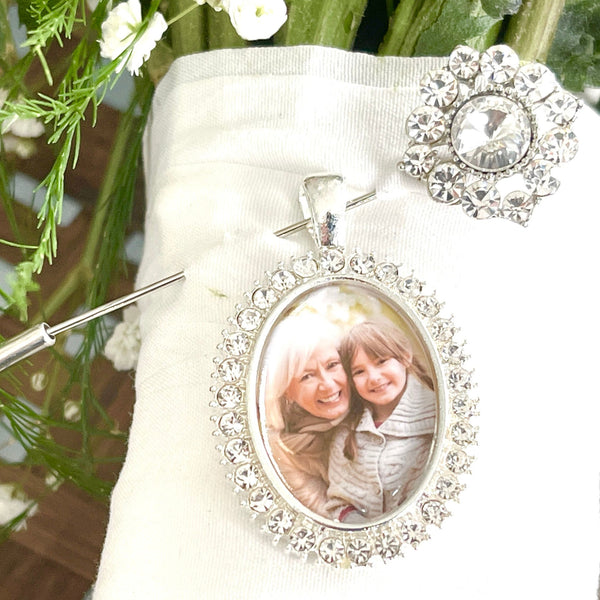 Wedding memorial jewelry for brides Walk me down the aisle - Wedding Jewelry charm and Pin - Photo memory pendant for keepsake