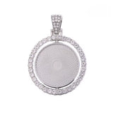 Double-Sided Rhinestone Memorial Pendant, Antique Silver