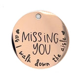 "Missing You as I Walk Down the Aisle" Word Charms with Hearts, rose gold