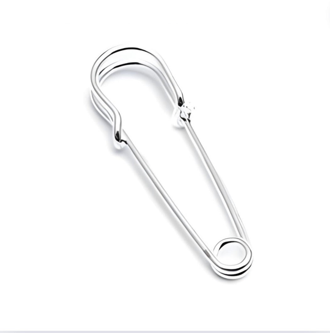 Small Safety Pin Brooch, Shiny Silver