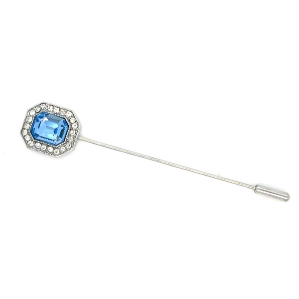 stick pin lapel blue rhinestone silver 