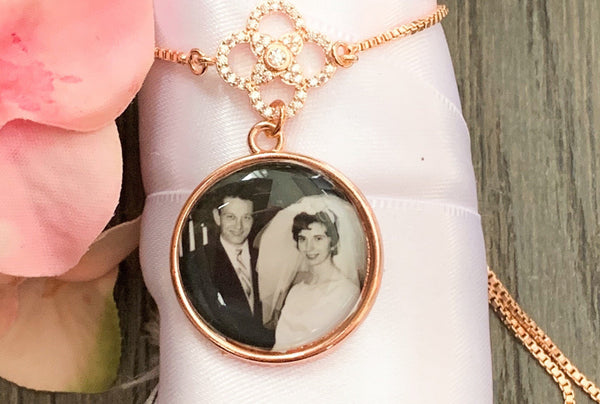 Custom Wedding Something Blue photo Memory charm to attach to bride bouquet Gift for wedding bridal shower - Remembering Loved ones