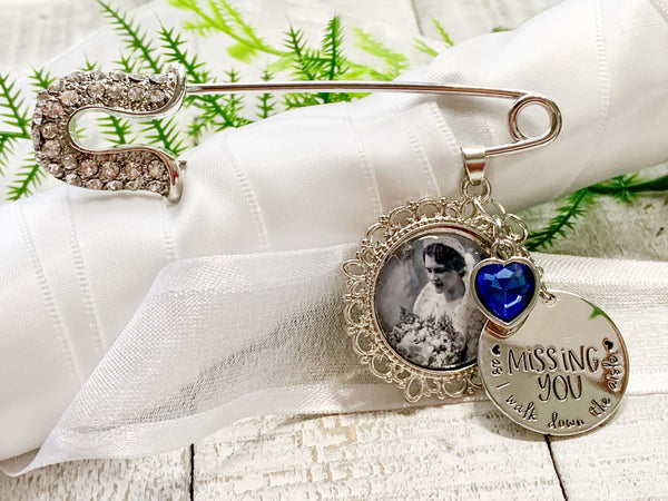 Wedding memorial keepsake charm and pin for bride blue