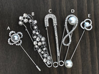 Large pin use to attach Photo charms to your wedding bouquet - brooch Silver and Rhinestone