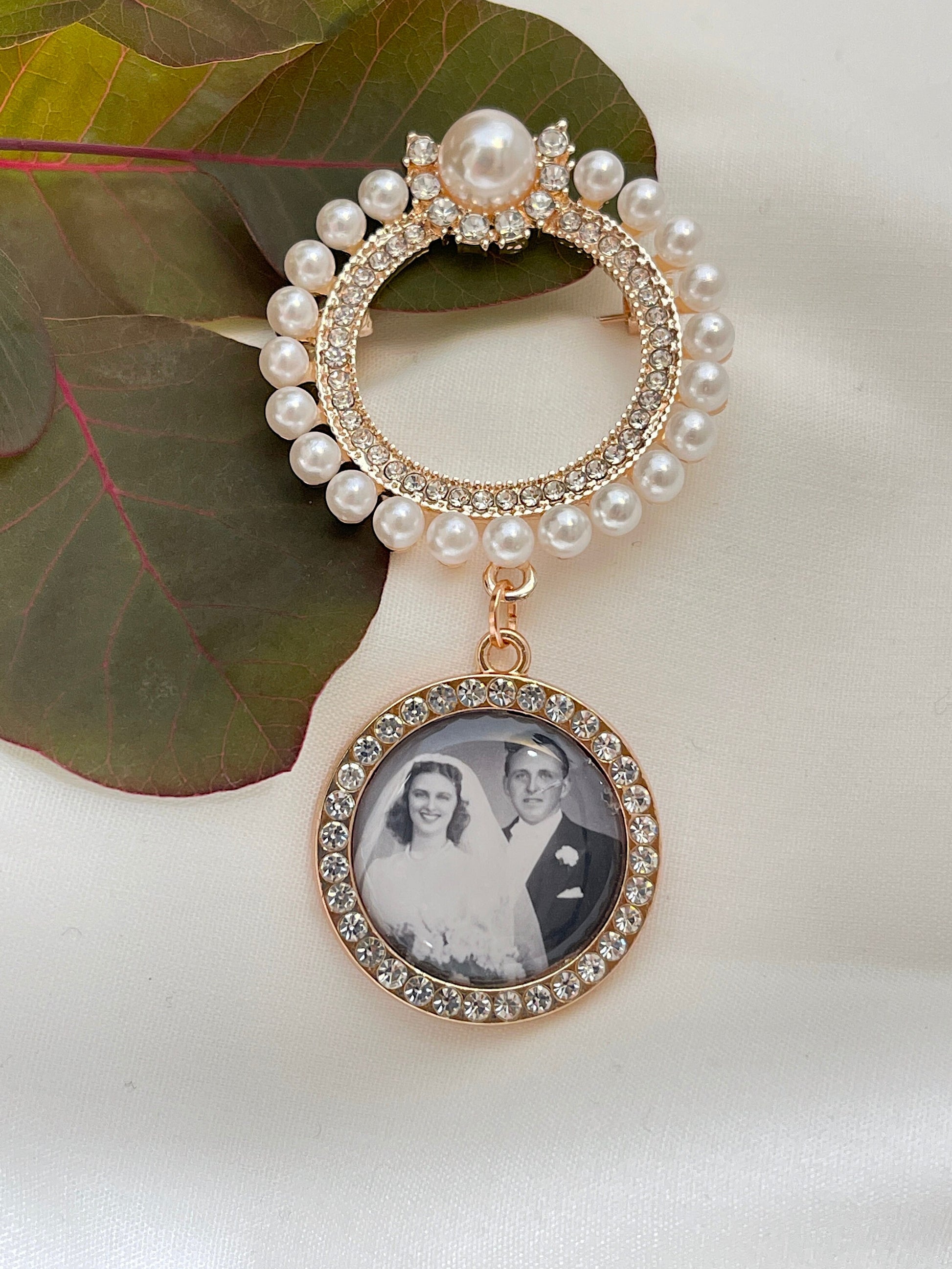 Custom Wedding photo Memory Charm and pin to attach to bride bouquet Gift for bridal shower - Remembering Loved ones