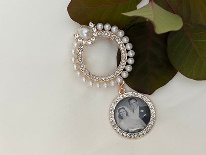 Custom Wedding photo Memory Charm and pin to attach to bride bouquet Gift for bridal shower - Remembering Loved ones