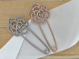 Large pin use to attach Photo charms to your wedding bouquet - Rose Gold Silver with Rhinestones - Wedding brooch in Memory of bail